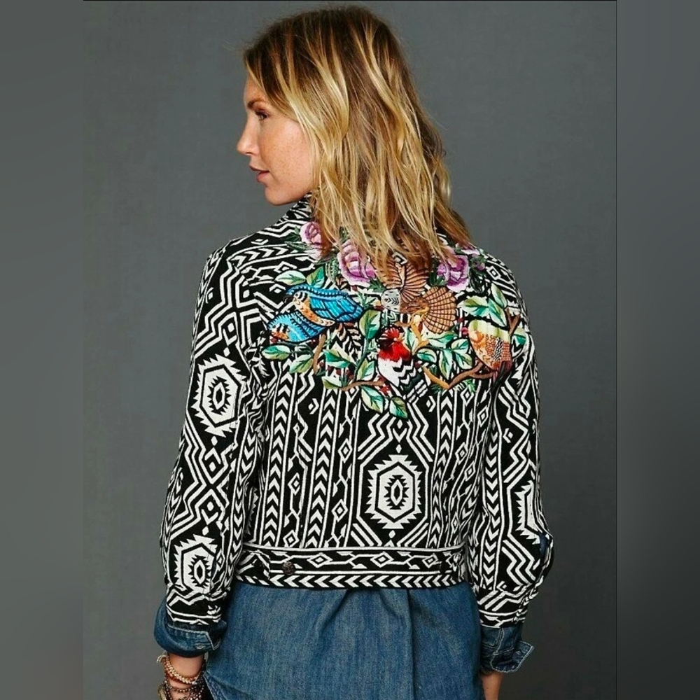 Free People New Romantics Native Whisper Cropped Jacket, Tribal Embroidered - Picture 2 of 11